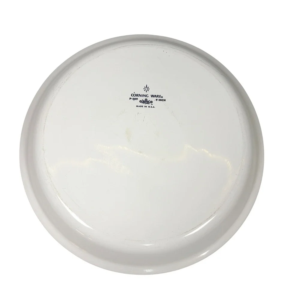 Corning Ware Pie Plate 9 Inch‎ White Good Blue Cornflower P-309 Vintage USA